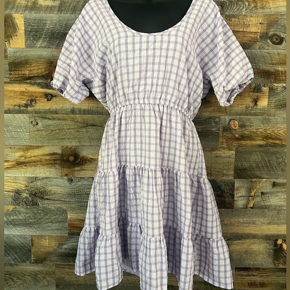 BCBGeneration Gingham Dress ~ Light Purple and Pink Hues with Elastic Waist, NWT
